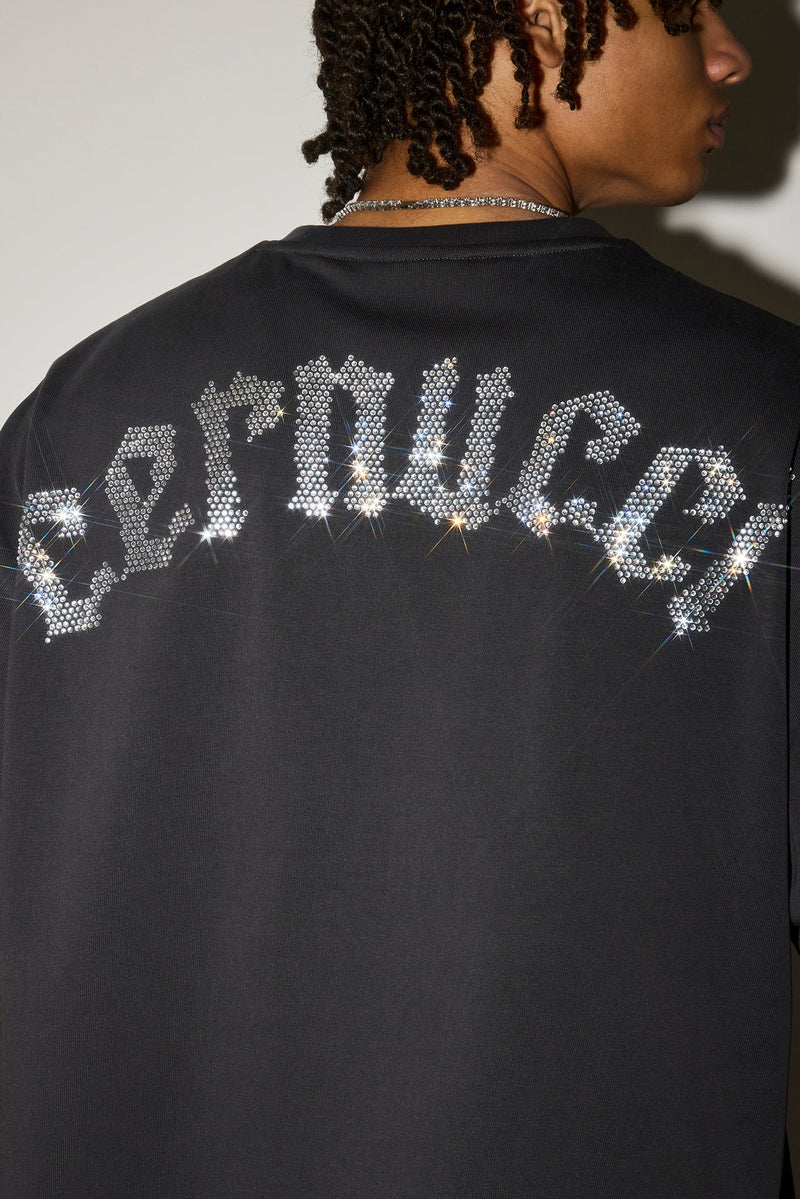 Boxy Rhinestone Logo T-Shirt - Charcoal