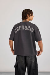 Boxy Rhinestone Logo T-Shirt - Charcoal