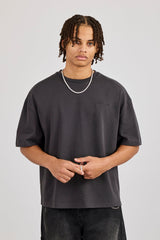 Boxy Rhinestone Logo T-Shirt - Charcoal