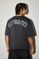 Boxy Rhinestone Logo T-Shirt - Charcoal