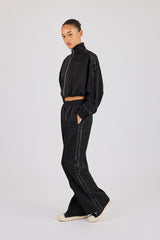 Rhinestone Taping Cropped Funnel Neck Tracksuit - Black