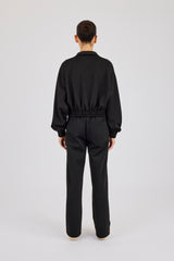 Rhinestone Taping Cropped Funnel Neck Tracksuit - Black