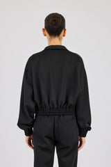 Rhinestone Taping Cropped Funnel Neck Jacket - Black