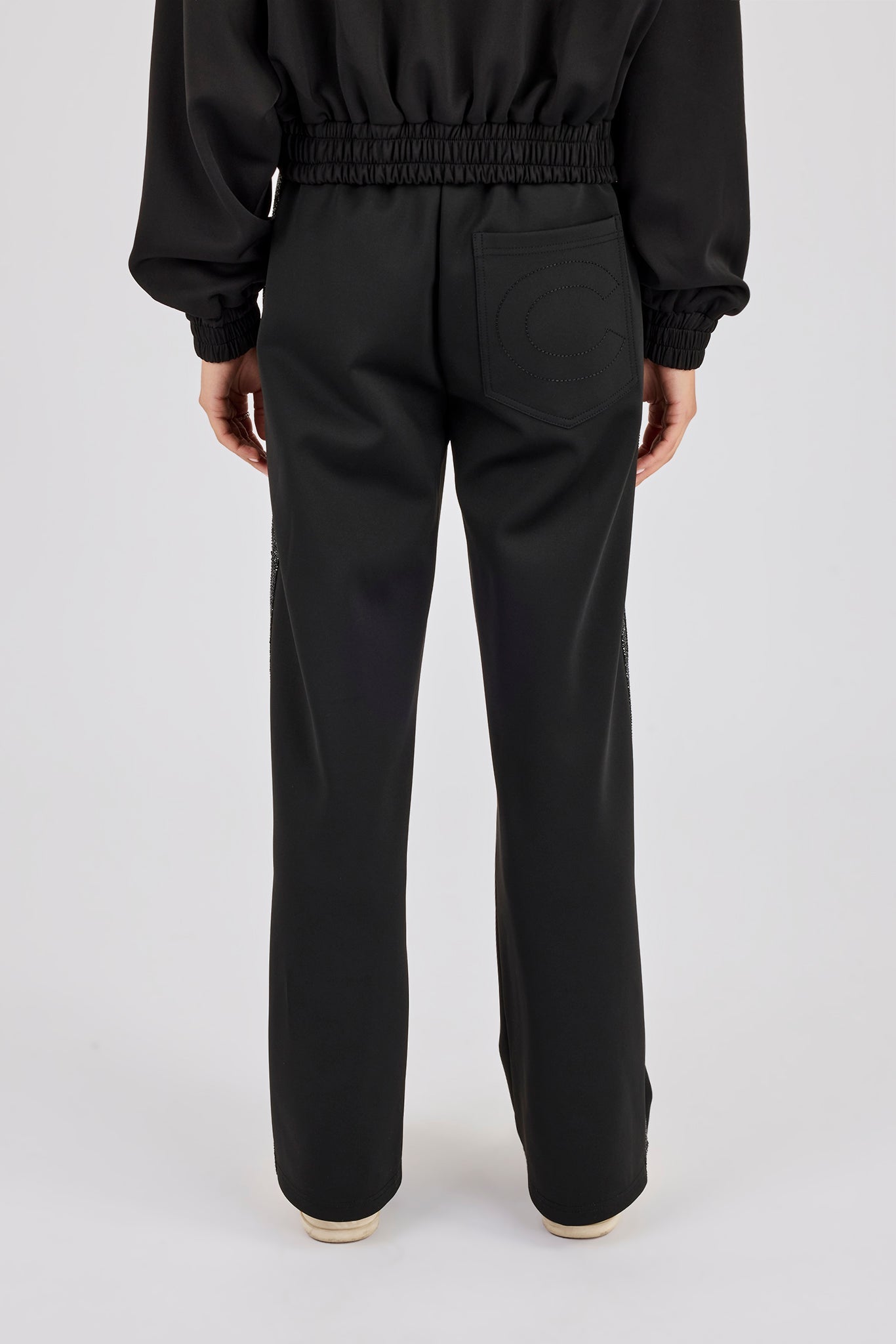 Rhinestone Taping Wide Leg Trouser - Black