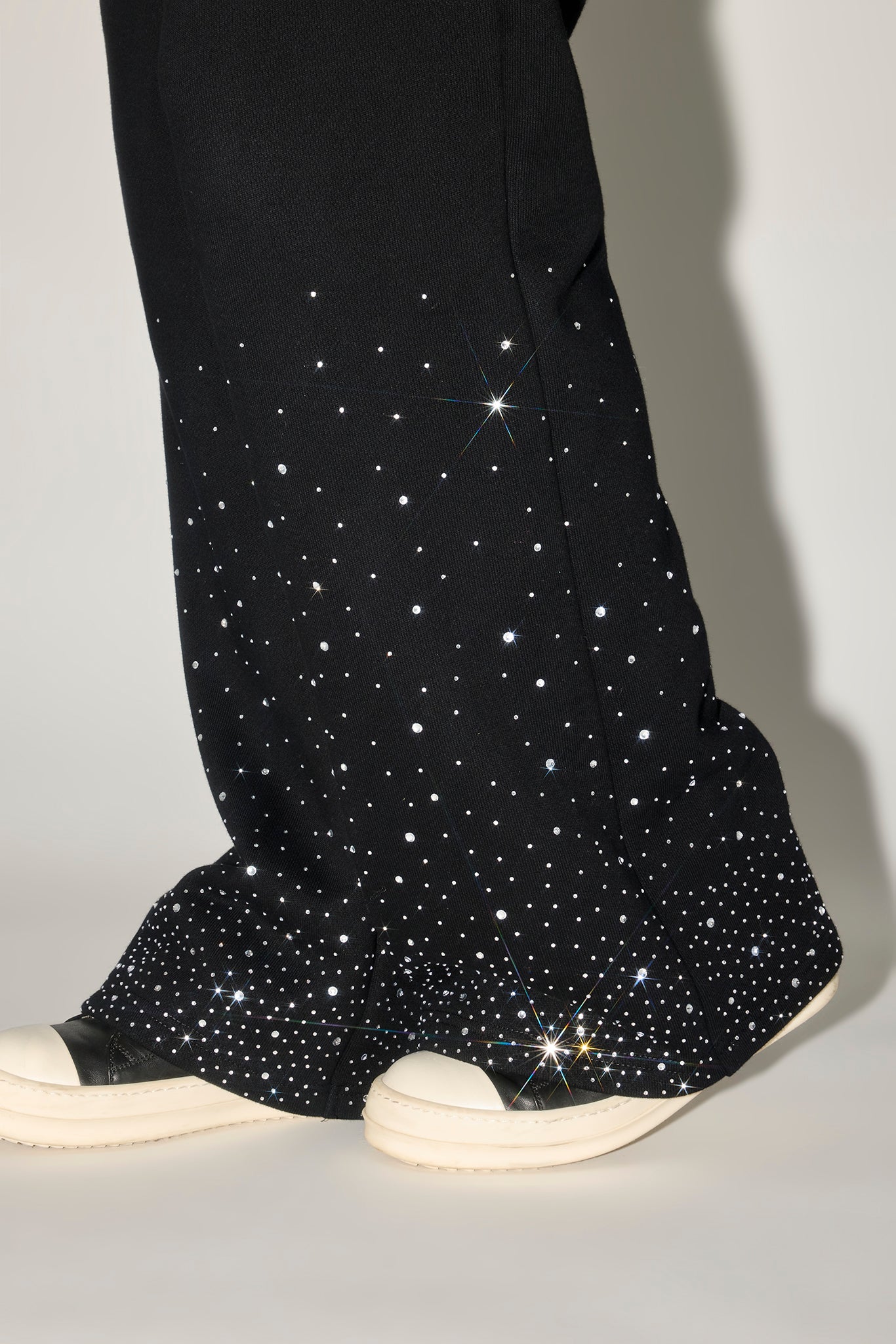 Oversized Rhinestone Zip Hoodie & Wide Leg Jogger - Black