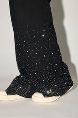 Oversized Rhinestone Zip Hoodie & Wide Leg Jogger - Black