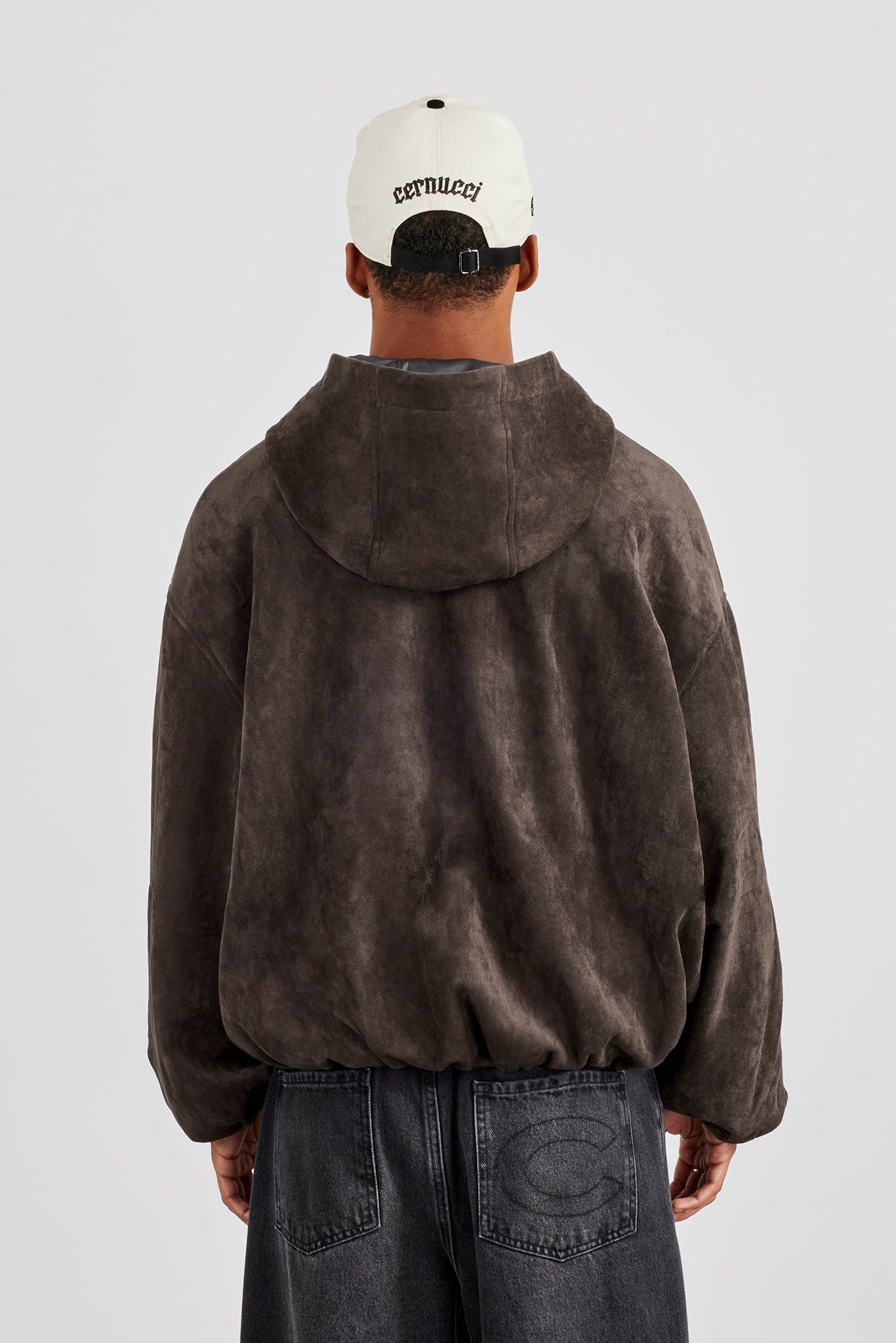 Suede Hooded Jacket With Tab - Chocolate