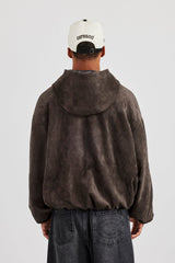 Suede Hooded Jacket With Tab - Chocolate