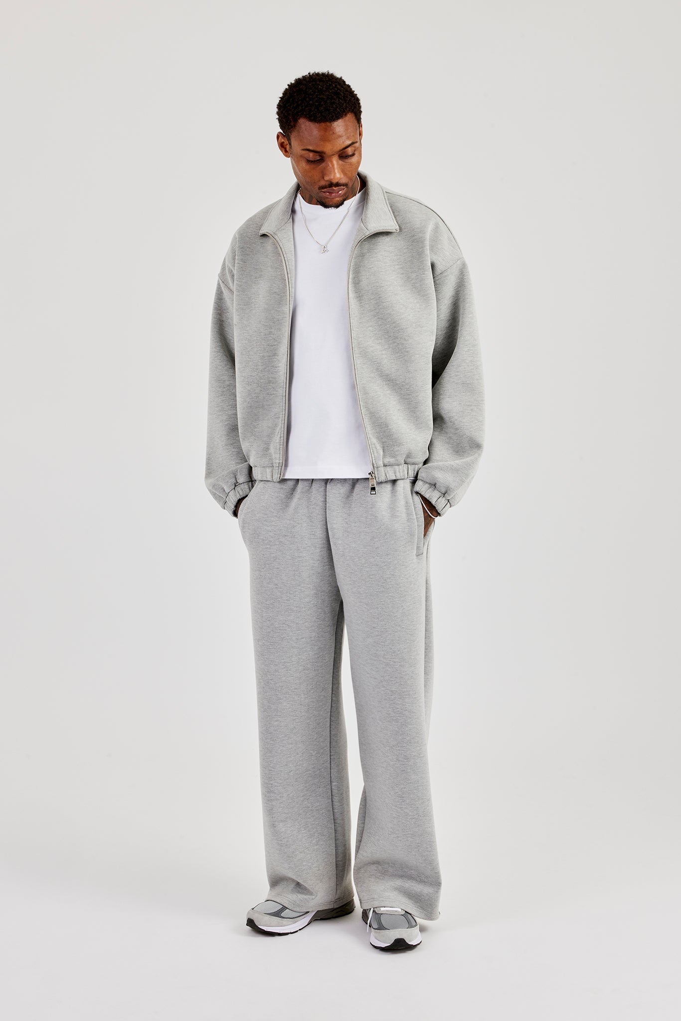 Scuba Funnel Neck Jacket & Wide Leg Jogger - Grey