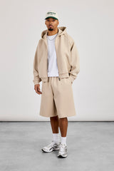 Scuba Boxy Zip Through Hoodie & Jort - Stone