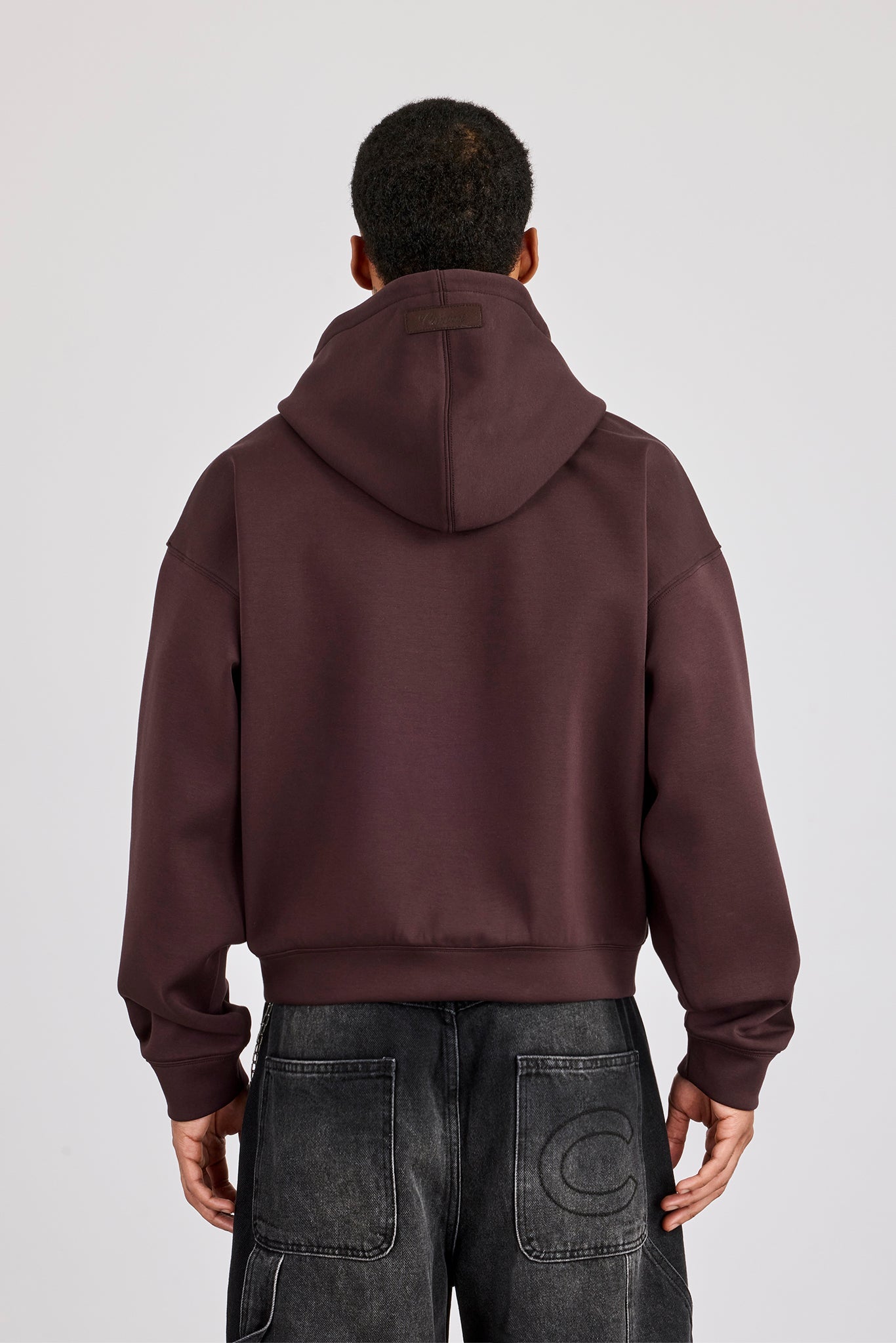 Scuba Zip Through Hoodie - Dark Brown