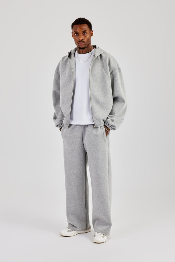 Zip Hooded Panelled Scuba Jacket & Wide Leg Trouser - Grey