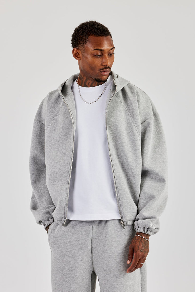 Zip Hooded Panelled Scuba Jacket