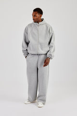 Zip Hooded Panelled Scuba Jacket & Wide Leg Trouser - Grey