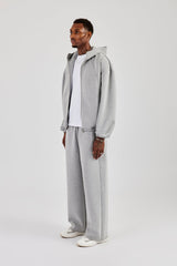 Zip Hooded Panelled Scuba Jacket & Wide Leg Trouser - Grey
