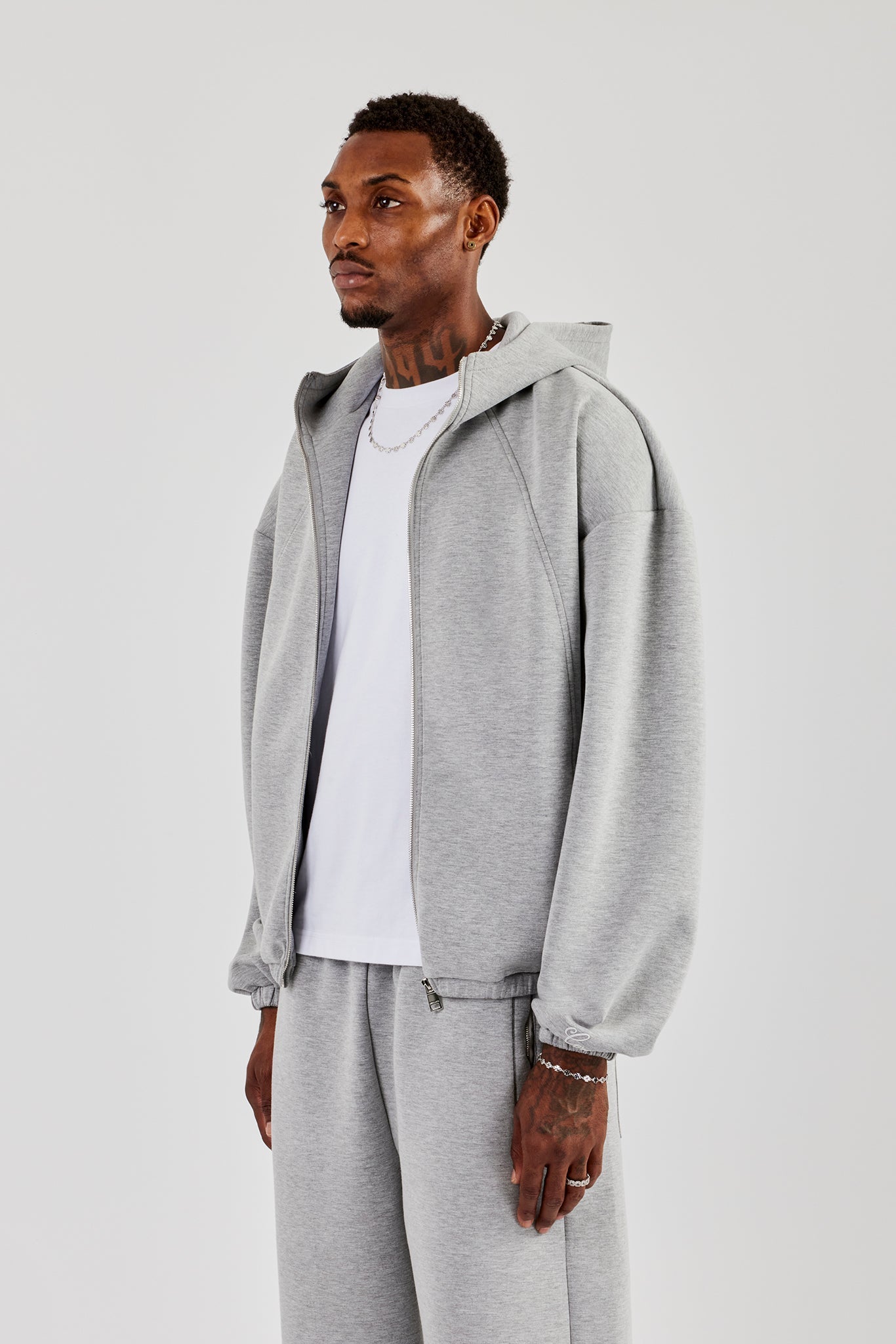 Zip Hooded Panelled Scuba Jacket