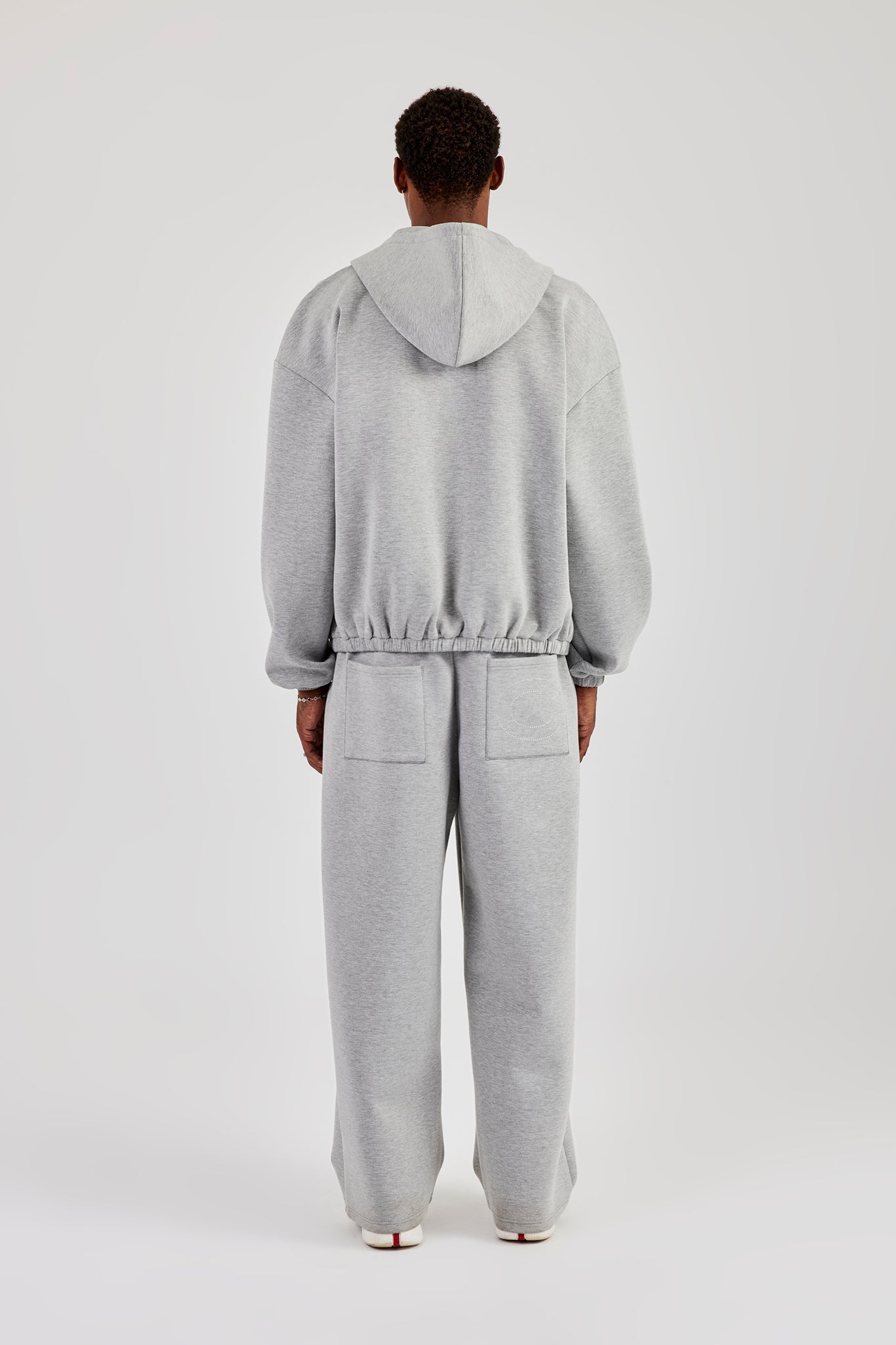 Zip Hooded Panelled Scuba Jacket & Wide Leg Trouser - Grey