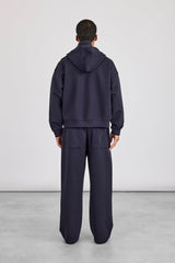 Scuba Zip Through Boxy Hoodie & Baggy Fit Trouser - Navy