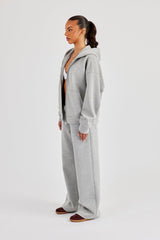 Scuba Oversized Zip Through Hoodie & Wide Leg Jogger - Grey
