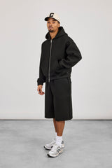 Scuba Zip Through Boxy Hoodie & Jort - Black