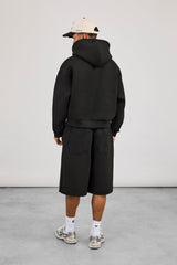 Scuba Zip Through Boxy Hoodie & Jort - Black