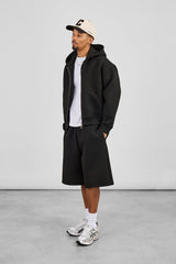 Scuba Zip Through Boxy Hoodie & Jort - Black