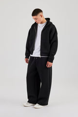 Scuba Zip Through Boxy Hoodie & Baggy Fit Trouser - Black