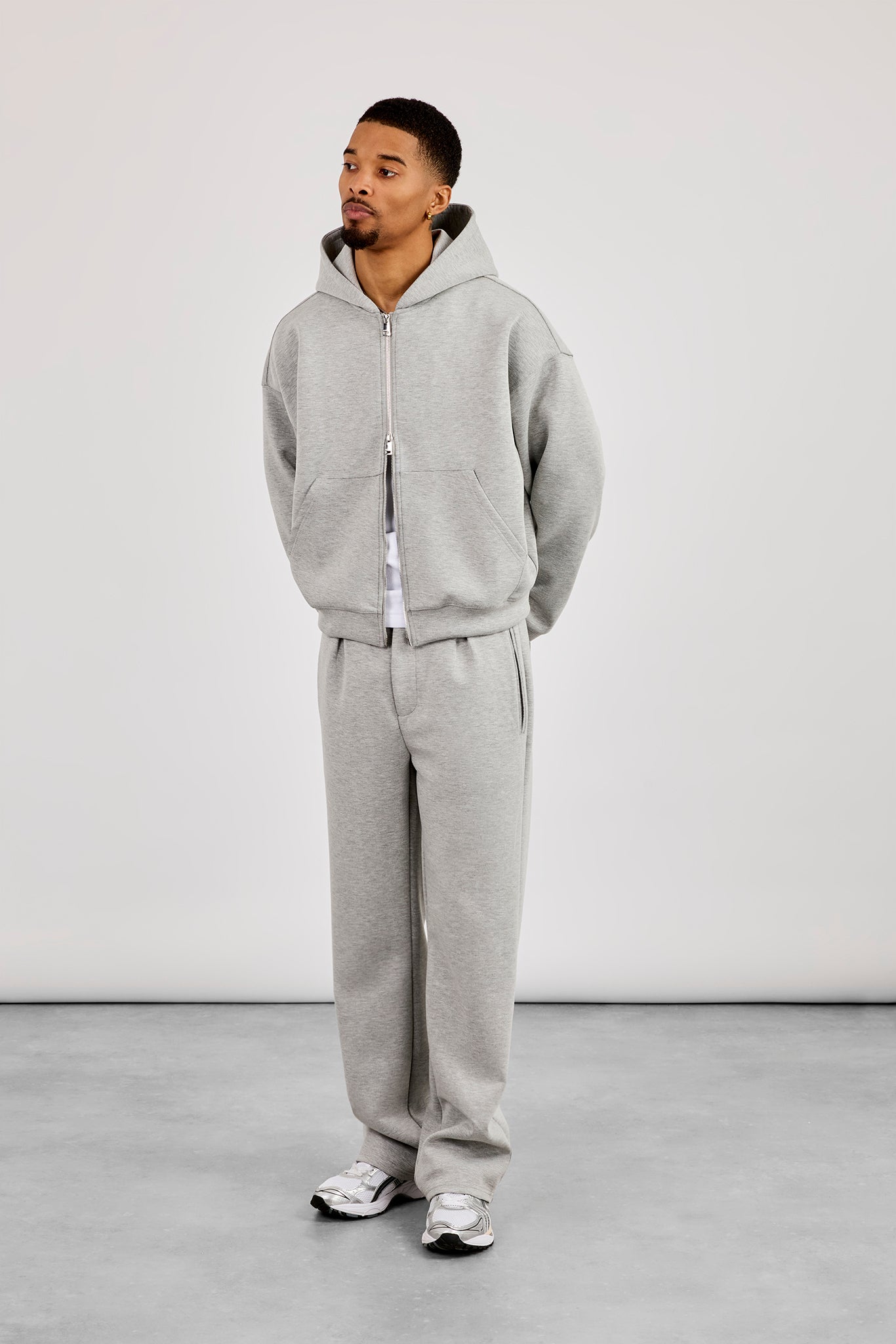 Scuba Zip Through Boxy Hoodie & Relaxed Scuba Trouser - Grey