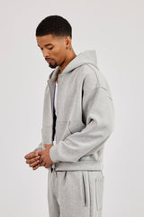 Scuba Zip Through Boxy Hoodie - Grey