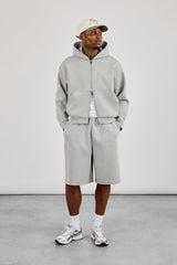 Scuba Zip Through Boxy Hoodie & Jort - Grey