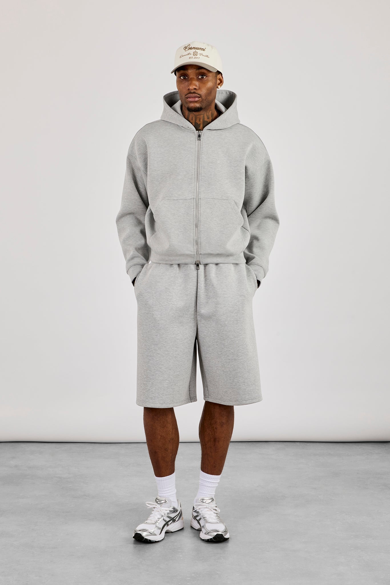 Scuba Zip Through Boxy Hoodie & Jort - Grey