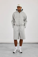 Scuba Zip Through Boxy Hoodie & Jort - Grey
