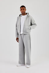 Scuba Zip Through Boxy Hoodie & Wide Leg Trouser - Grey