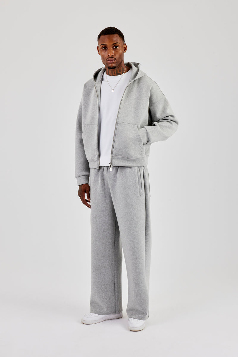 Scuba Zip Through Boxy Hoodie & Wide Leg Trouser - Grey