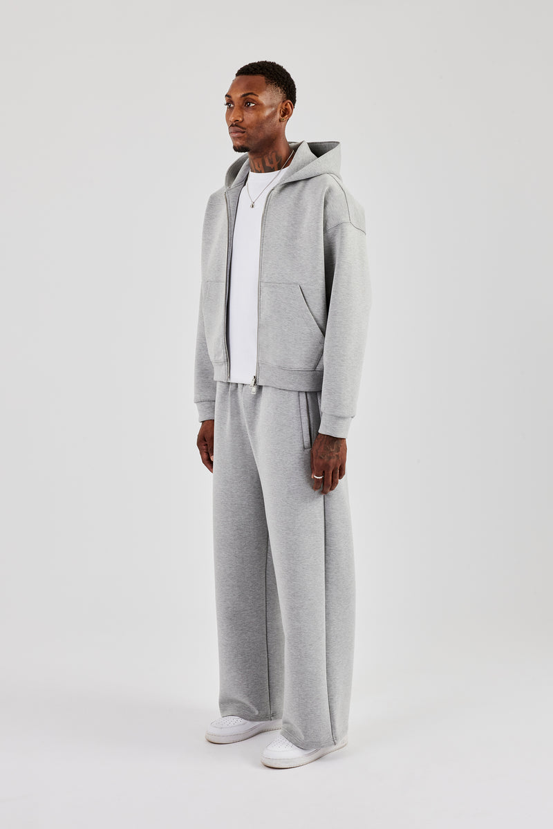 Scuba Zip Through Boxy Hoodie & Wide Leg Trouser - Grey
