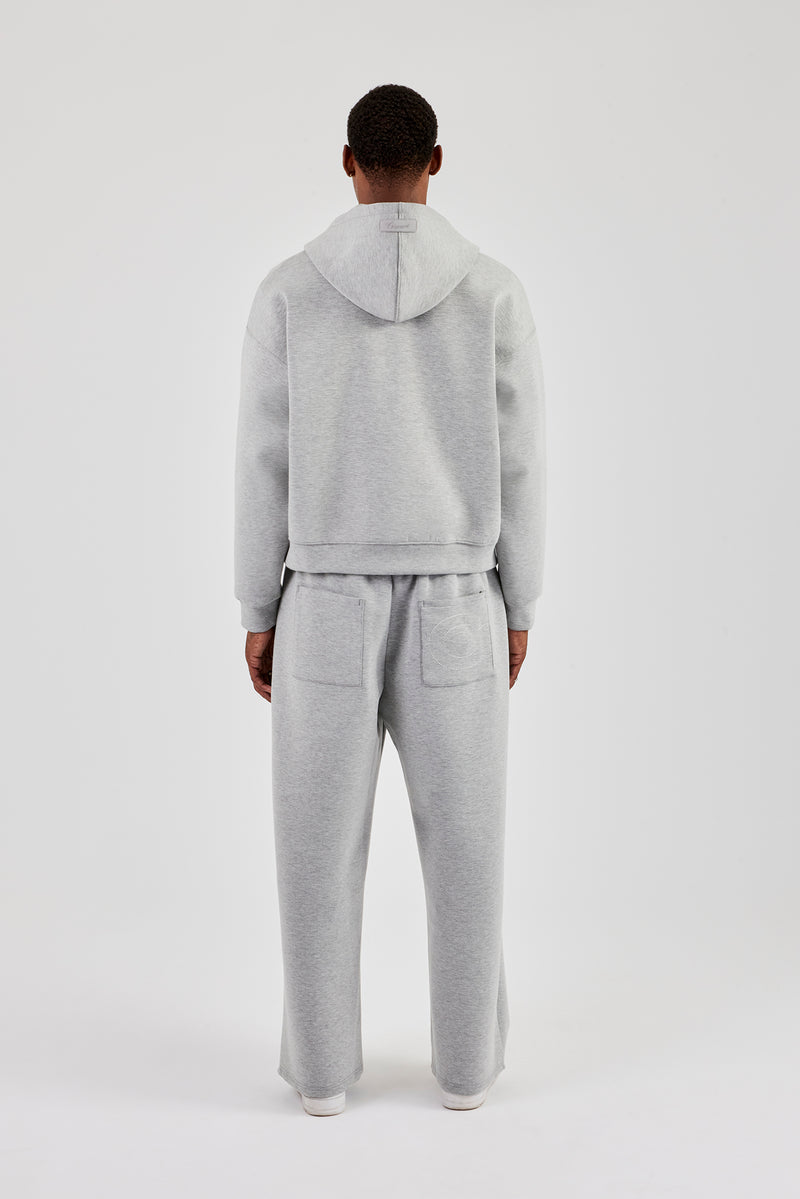 Scuba Zip Through Boxy Hoodie & Wide Leg Trouser - Grey