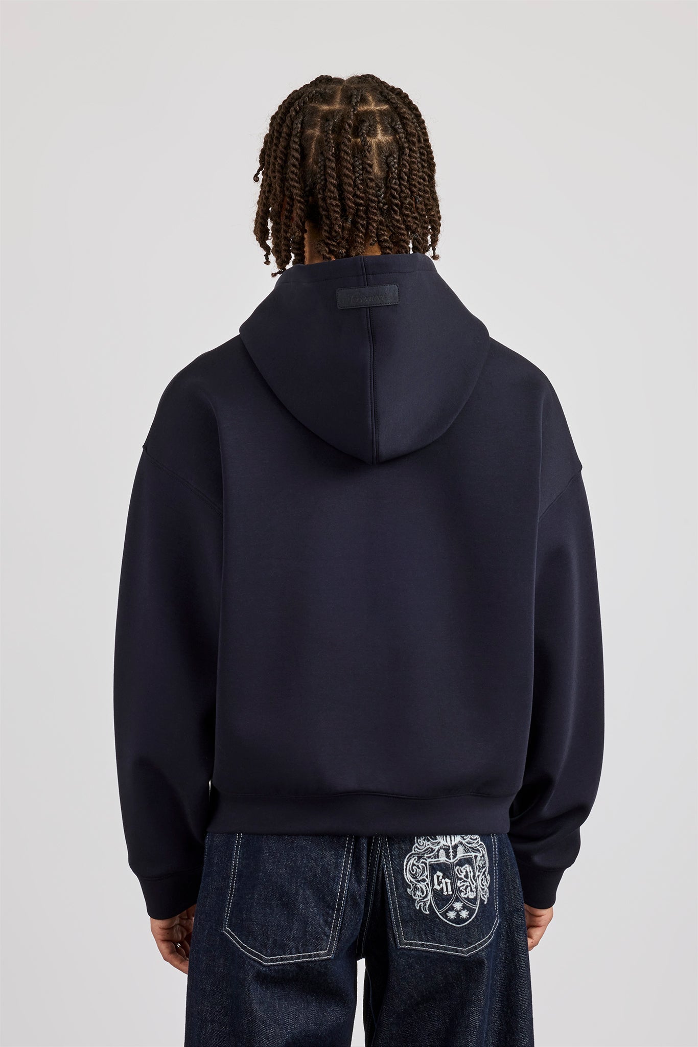 Scuba Zip Through Boxy Hoodie - Navy