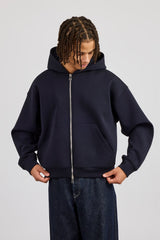 Scuba Zip Through Boxy Hoodie - Navy