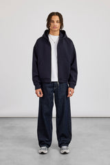 Scuba Zip Through Boxy Hoodie - Navy