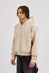 Scuba Zip Through Boxy Hoodie - Stone