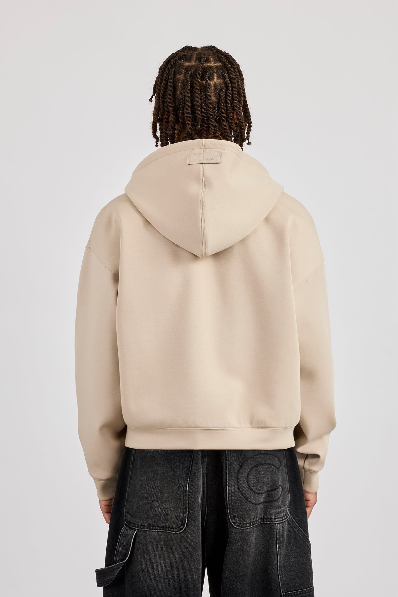 Scuba Zip Through Boxy Hoodie - Stone