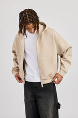 Scuba Zip Through Boxy Hoodie - Stone