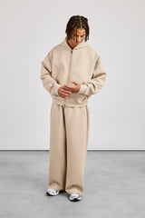 Scuba Zip Through Boxy Hoodie & Baggy Fit Trouser - Stone