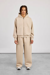 Scuba Zip Through Boxy Hoodie & Baggy Fit Trouser - Stone
