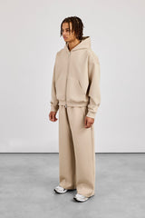 Scuba Zip Through Boxy Hoodie & Baggy Fit Trouser - Stone