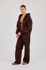 Scuba Zip Through Hoodie & Wide Leg Jogger - Chocolate