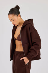 Scuba Zip Through Hoodie - Chocolate