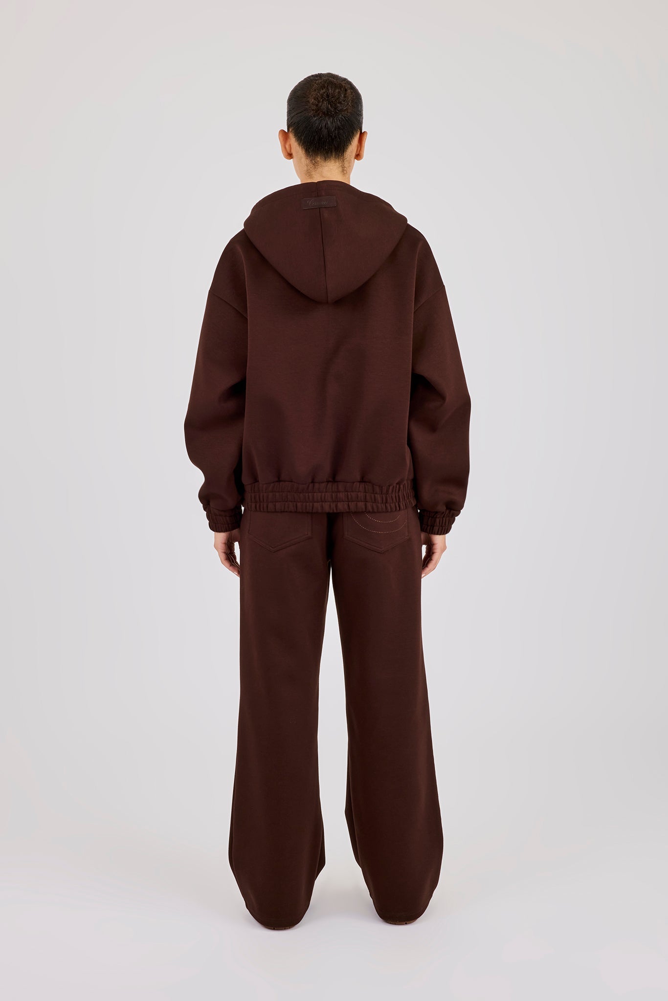 Scuba Zip Through Hoodie & Wide Leg Jogger - Chocolate