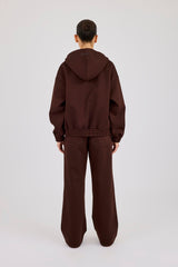 Scuba Zip Through Hoodie & Wide Leg Jogger - Chocolate
