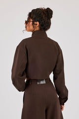 Woven Seam Detail Jacket - Chocolate